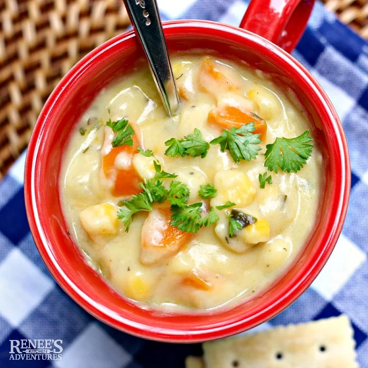 Skinny Corn Chowder with Poblano Peppers Renee's Kitchen Adventures