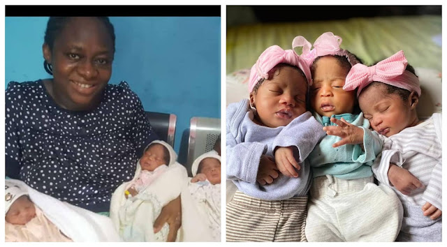 Nigerian woman gives birth to triplets after 15 years of waiting (Photos)