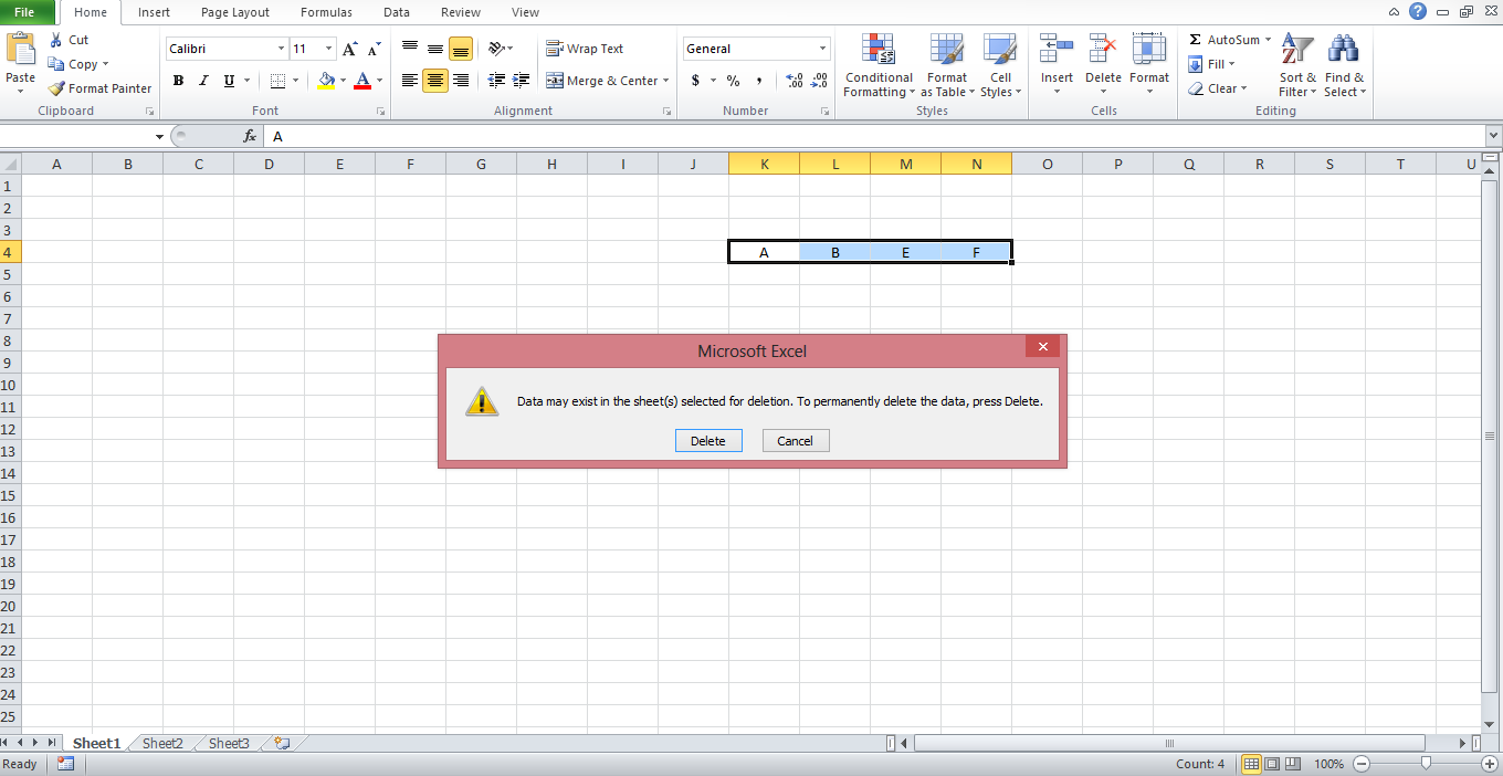 Knowledge Maker Delete option in Excel 2010
