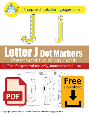 Letter J dot markers free preschool coloring pages ,learn alphabet ABC for toddlers