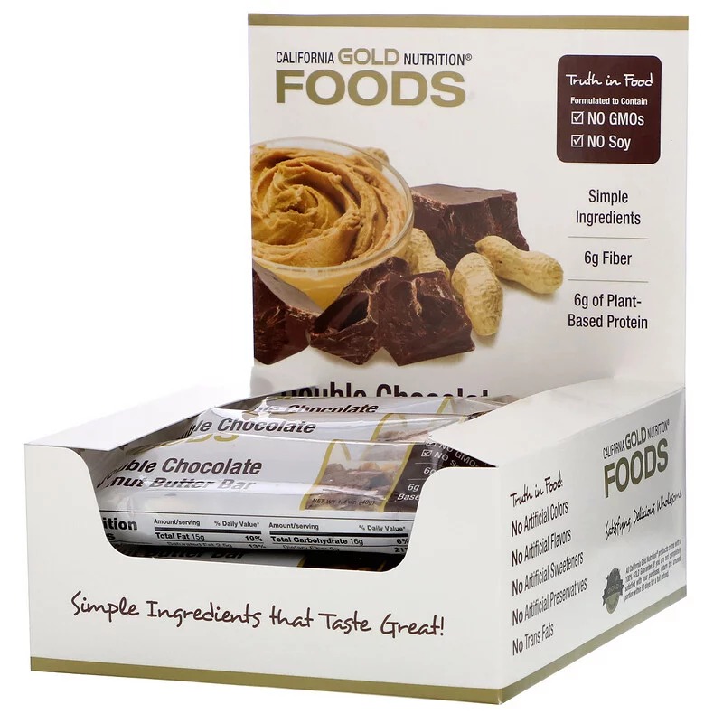 California Gold Nutrition, Double Chocolate Peanut Butter Bars, 12 Bars, 1.4 oz (40 g)