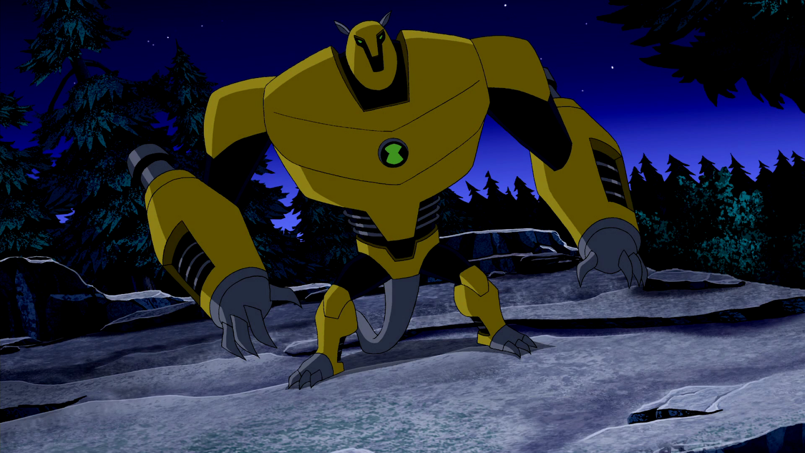 Armodrillo has a large torso and has a robotic yellow armor look. 