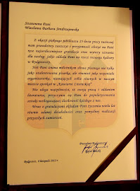 List Prezydenta Bydgoszczy z okazji mojego Jubileuszu- 25 lat pracy literackiej