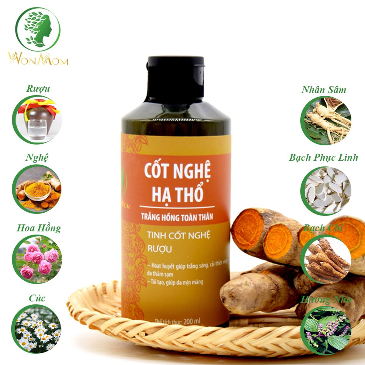 BỘ DƯỠNG TRẮNG MỊN DA HỮU CƠ, SÁNG HỒNG DA MẶT, MỊN MÀNG BODY WONMOM (1 SỮA RỬA MẶT + 1 CỐT NGHỆ HẠ THỔ)