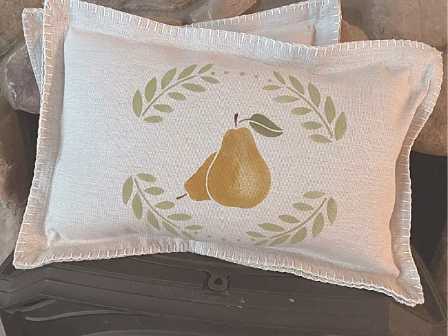 Stenciled pear pillow
