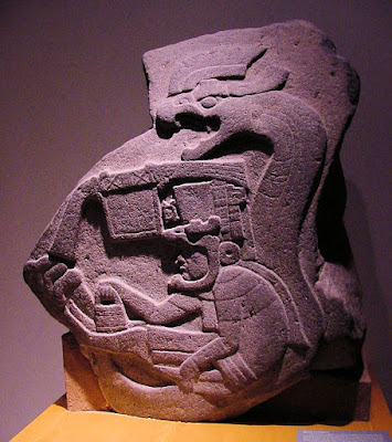 La Venta Stela 19, depicting a deity or priest seated in the coils of a Feathered Serpent.