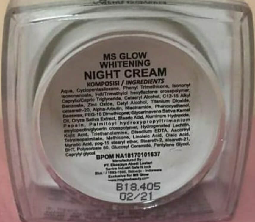 Cek Ingredients MS Glow Whitening Night Cream SKINCAPEDIA