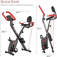 Pooboo x7 3-in-1 Folding Exercise bike's space-saving folding frame, dimensions, image