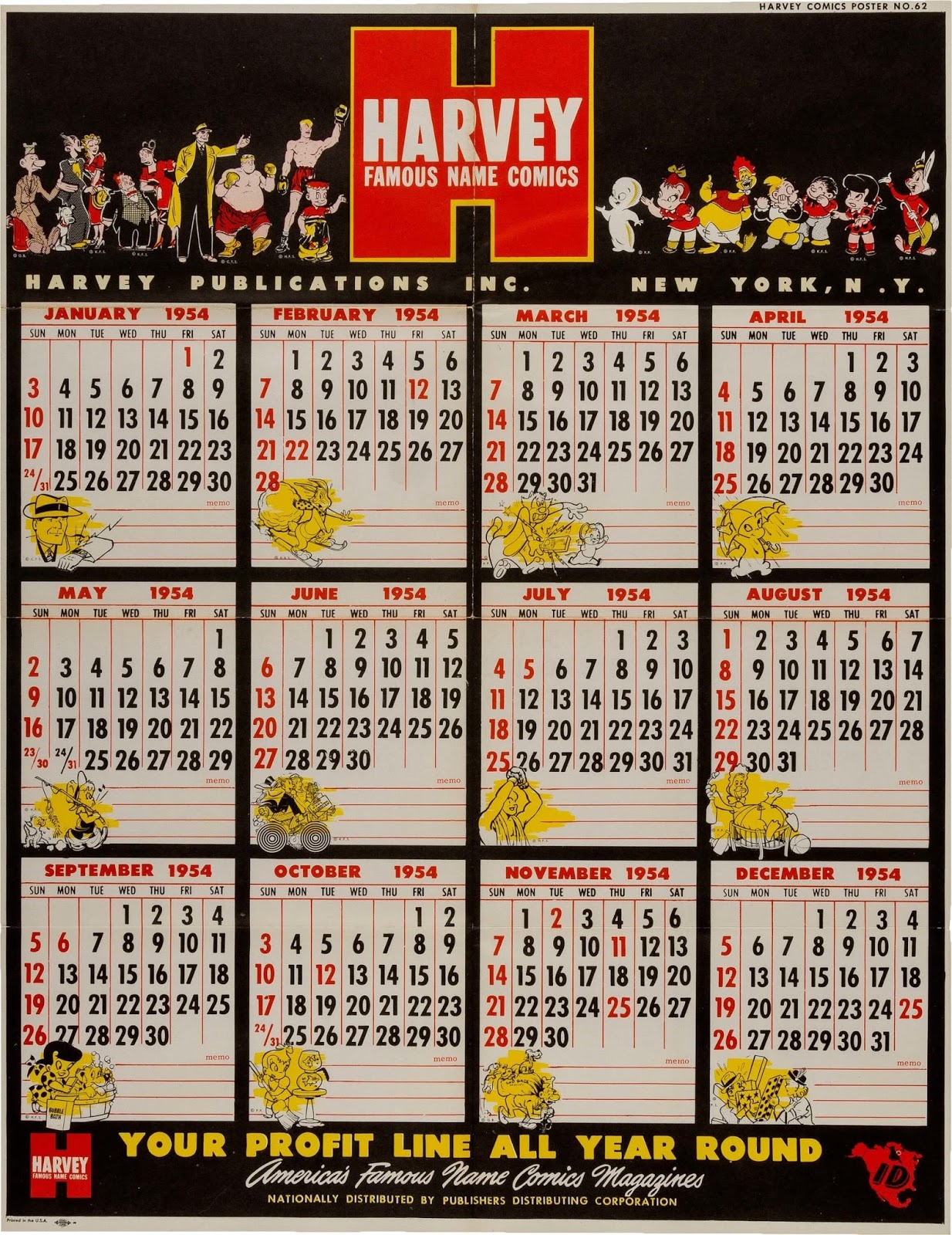 Pop Culture Safari!: Pop Artifact: Harvey Comics calendar 1954