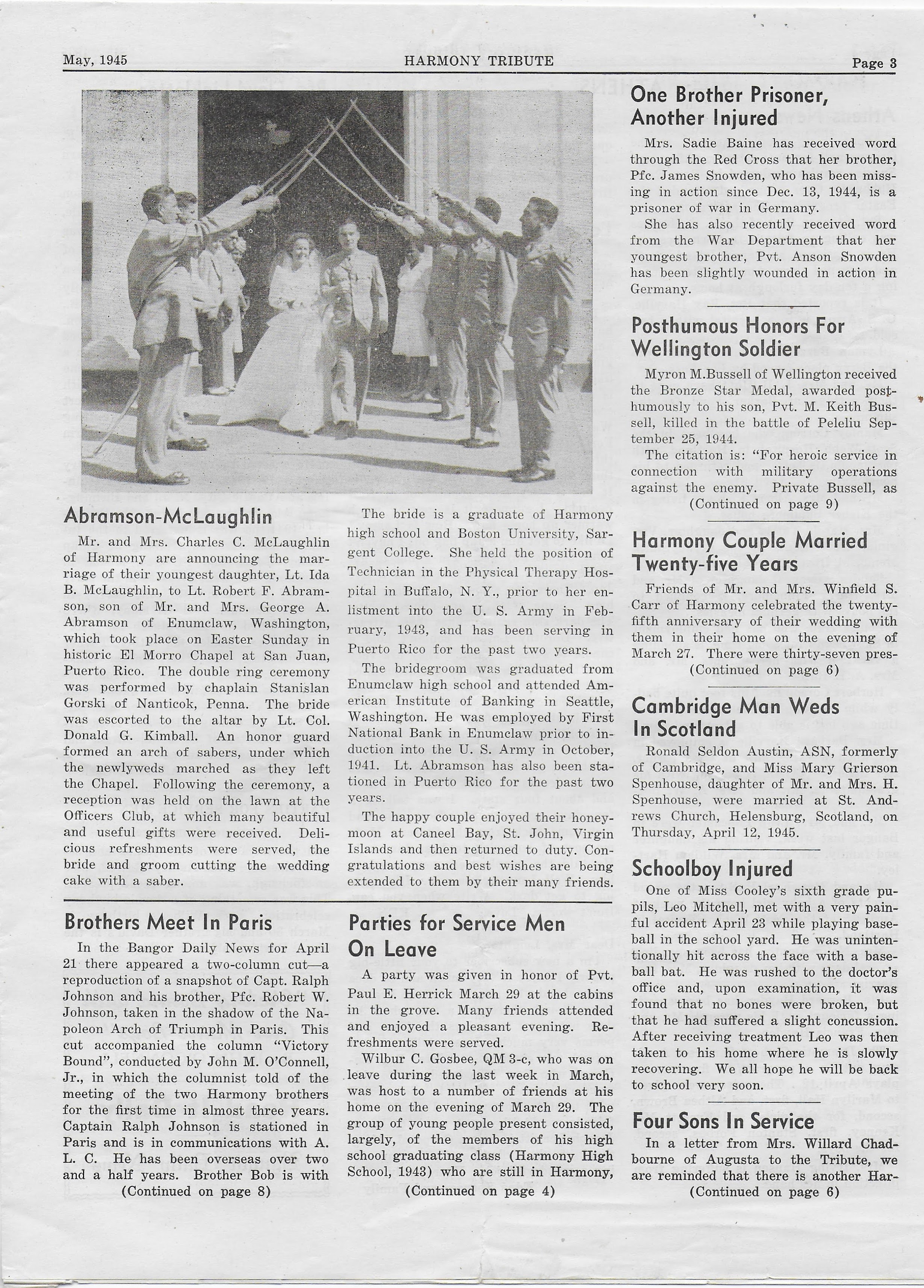 Heirlooms Reunited May 1945 Issue of the Harmony Tribute of Harmony