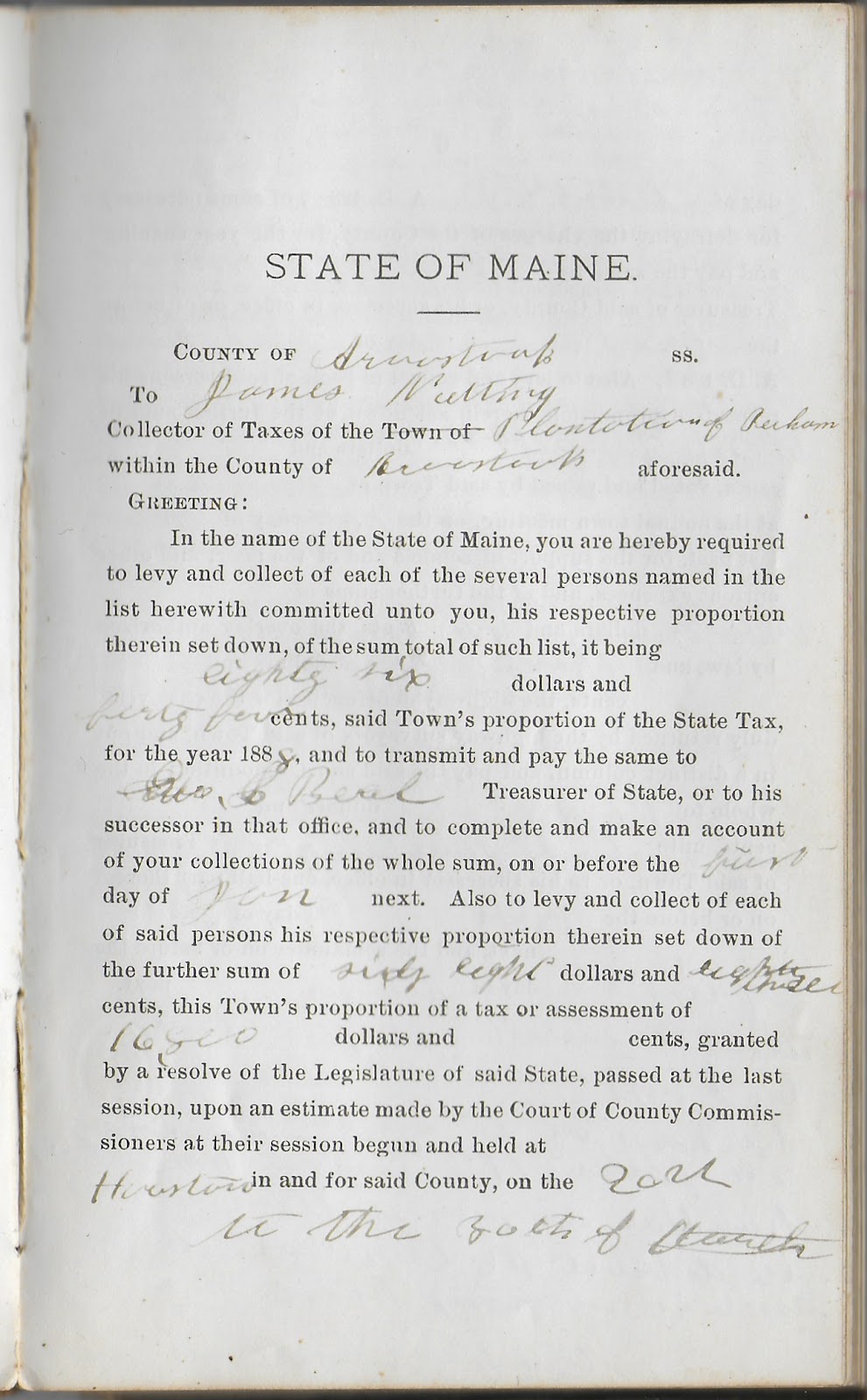 Heirlooms Reunited 1888 Collector's Tax Book, kept by Bowdoin Read