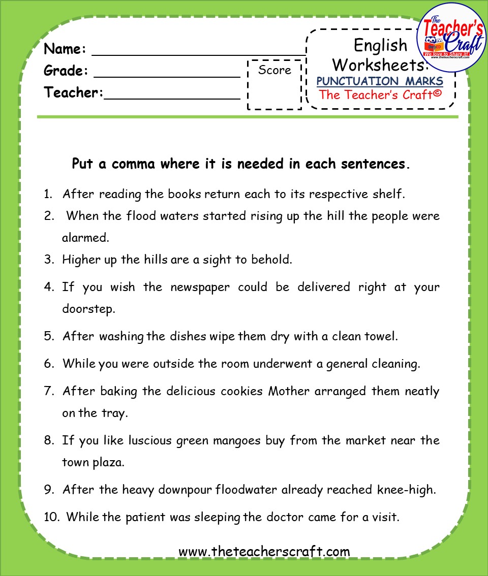PUNCTUATION MARKS WORKSHEETS - The Teachers Craft PH
