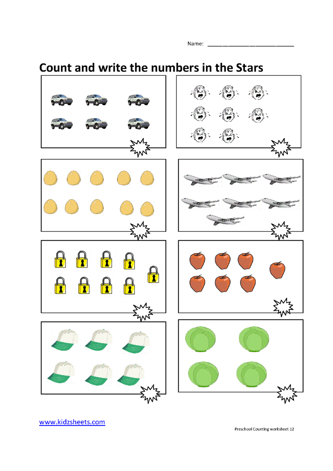 PSCounting12 - Counting Worksheet For Kindergarten