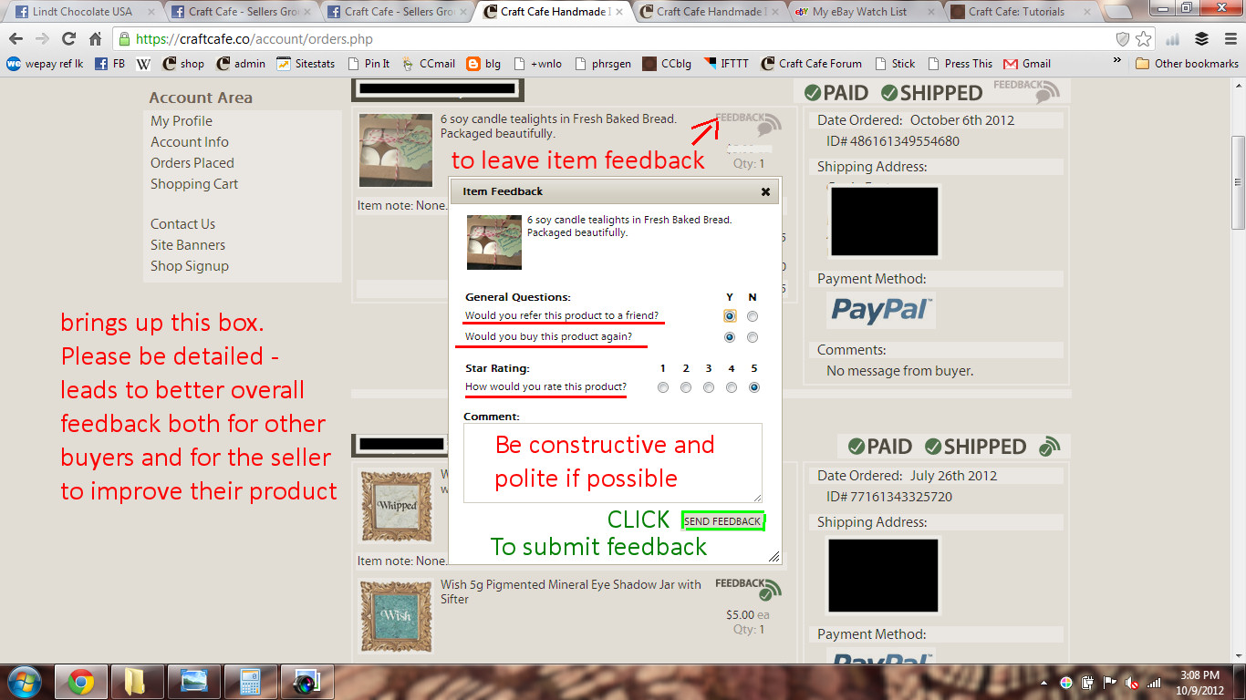 Craft Cafe: Tutorial: How to Leave Feedback - Buyer To Seller