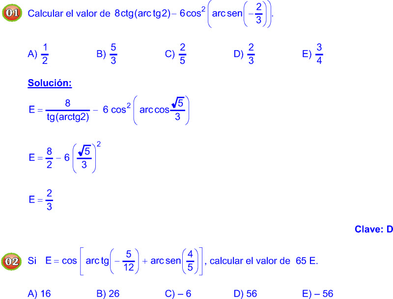 ARCOSENO , ARCOCOSENO , ARCOTANGENTE , ARCOCOTANGENTE , ARCOSECANTE Y