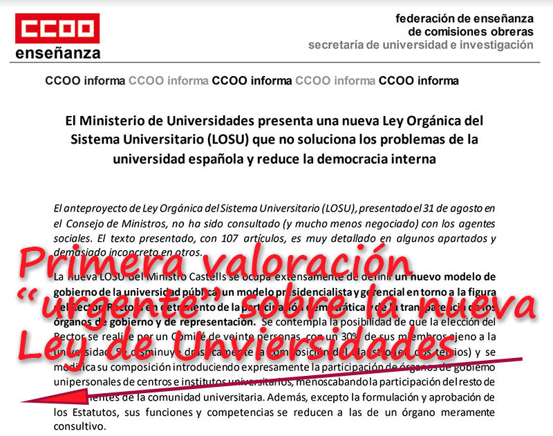 CCOO Universidad de La Laguna El Gobierno aprueba su propuesta de