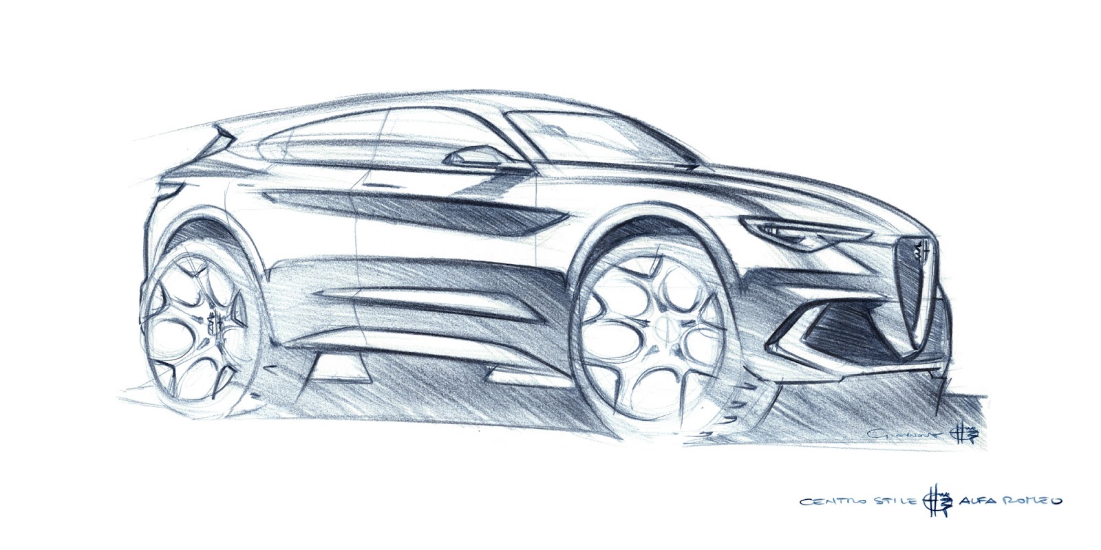 Alfa Romeo Stelvio sketch signed by Carmelo Giannone
