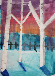 winter watercolor birch trees paintings grade 3rd