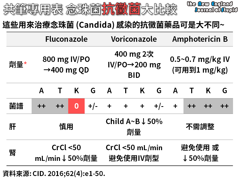 共筆專用表 念珠菌抗黴菌藥品大比較 of Antifungal Agents in Candidiasis) NEJS
