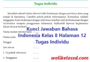 Kunci Jawaban Bahasa Indonesia Kelas 8 Halaman 12 Tugas Individu Wali Kelas Sd