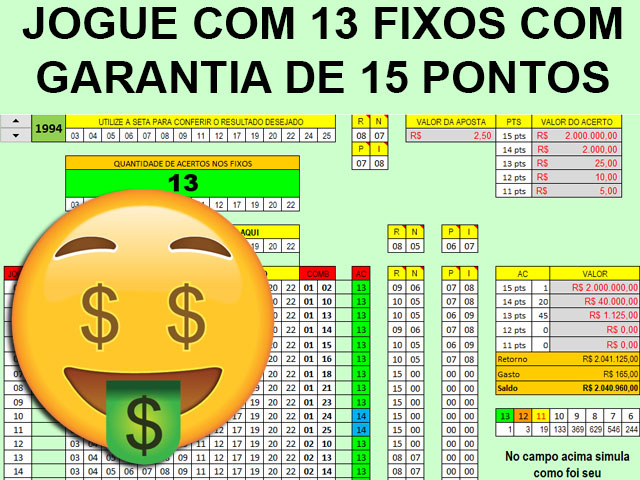 PLANILHA GRÁTIS] Desdobramento LotoFacil - 16 Números Fixos