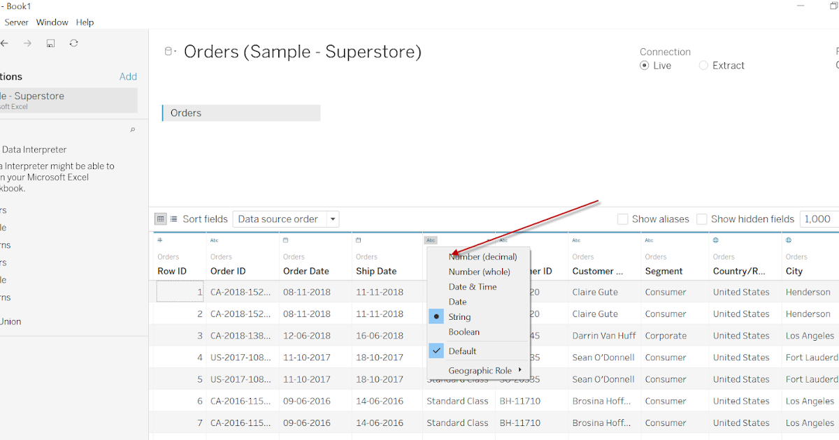 How to Edit Datatype of a Column/Variable in Tableau