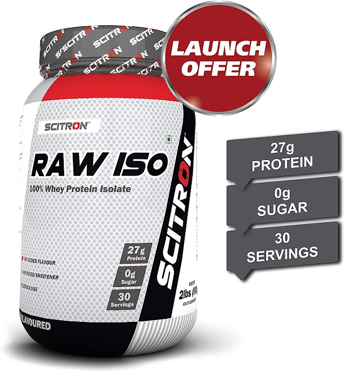 Scitron Raw ISO (100% Whey Protein ISOLATE, 27g Protein, 0g Sugar, 30 Servings, Essential & Non-Essential Amino Acids, No Flavours & Preservatives) - 2 lbs (900g)