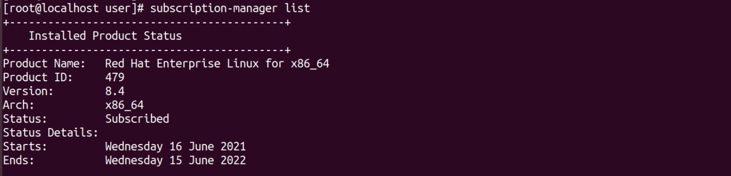 subscription-manager list - REHL