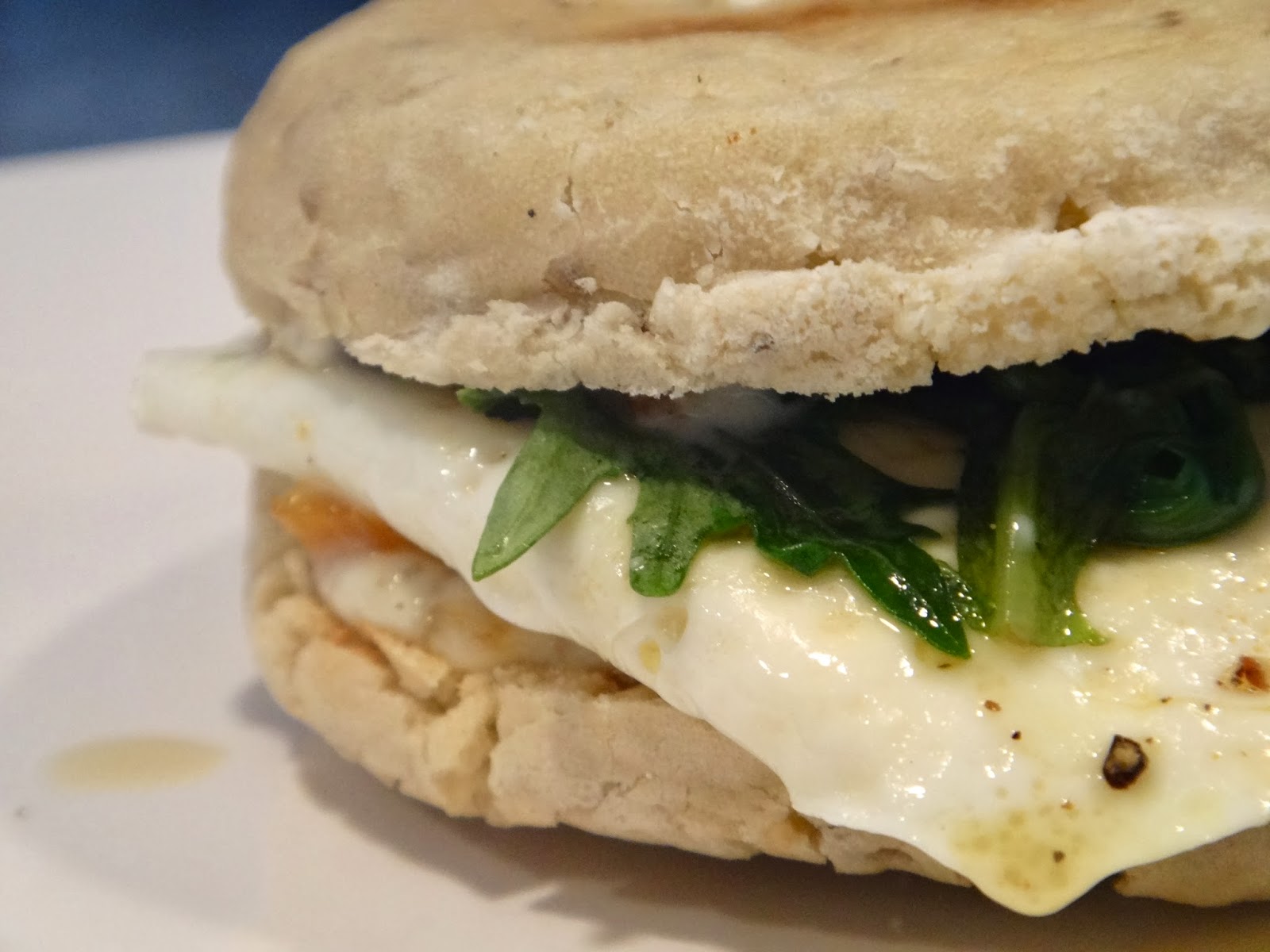 Gluten Free English Muffin Egg Sandwich with Mango Habanero Goat Cheese