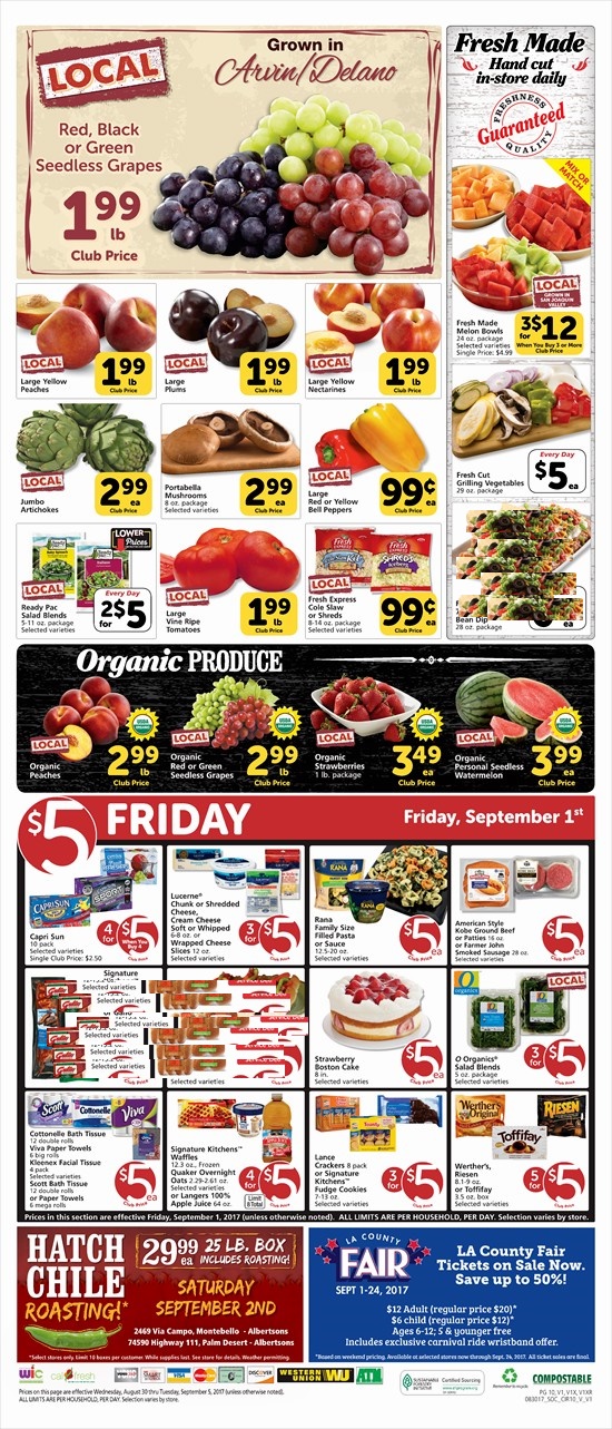 Vons 5 Friday Ad September 1 2017