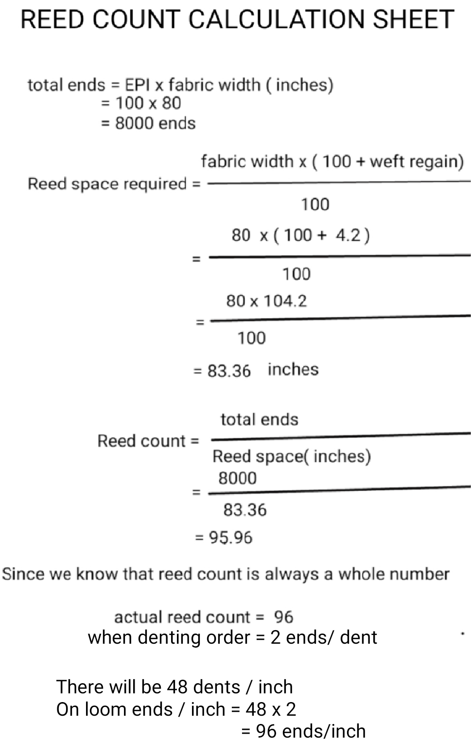 Textile Adviser REED COUNT SELECTION IN WEAVING, REED COUNT