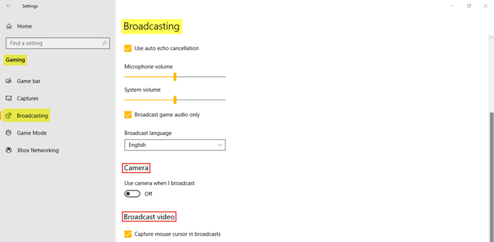 Configuración de juegos en Windows 10