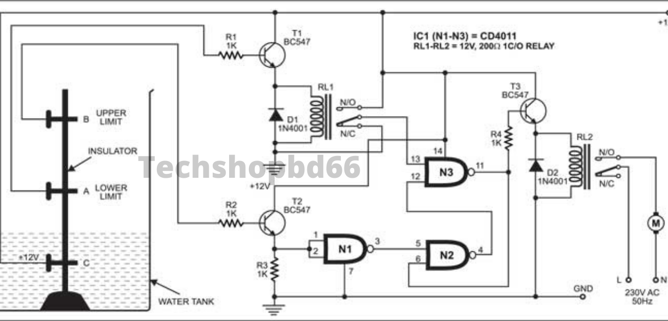 Automatic Water Pump controller system | Full circuit diagram