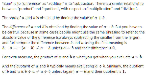 what is difference in math