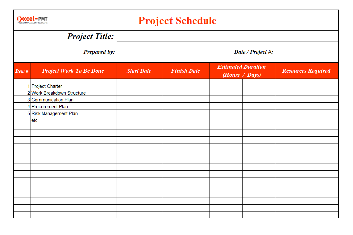 Sample Project Schedule Template Project Management Small Business 