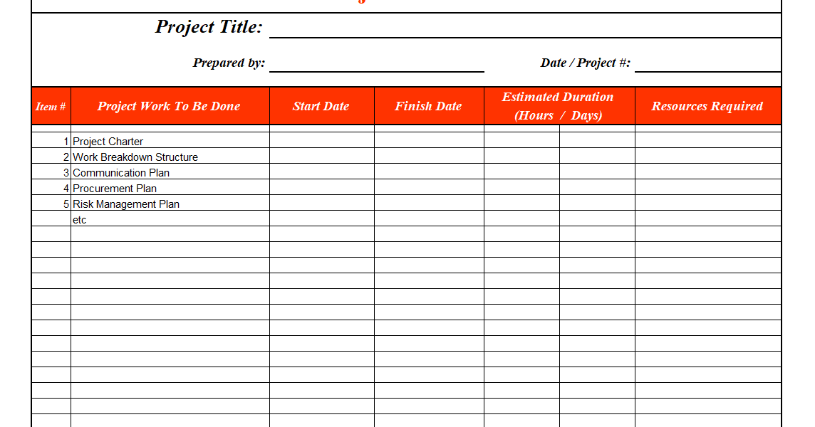 sample project management template