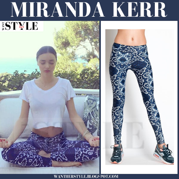Miranda Kerr in blue paisley print leggings I want her