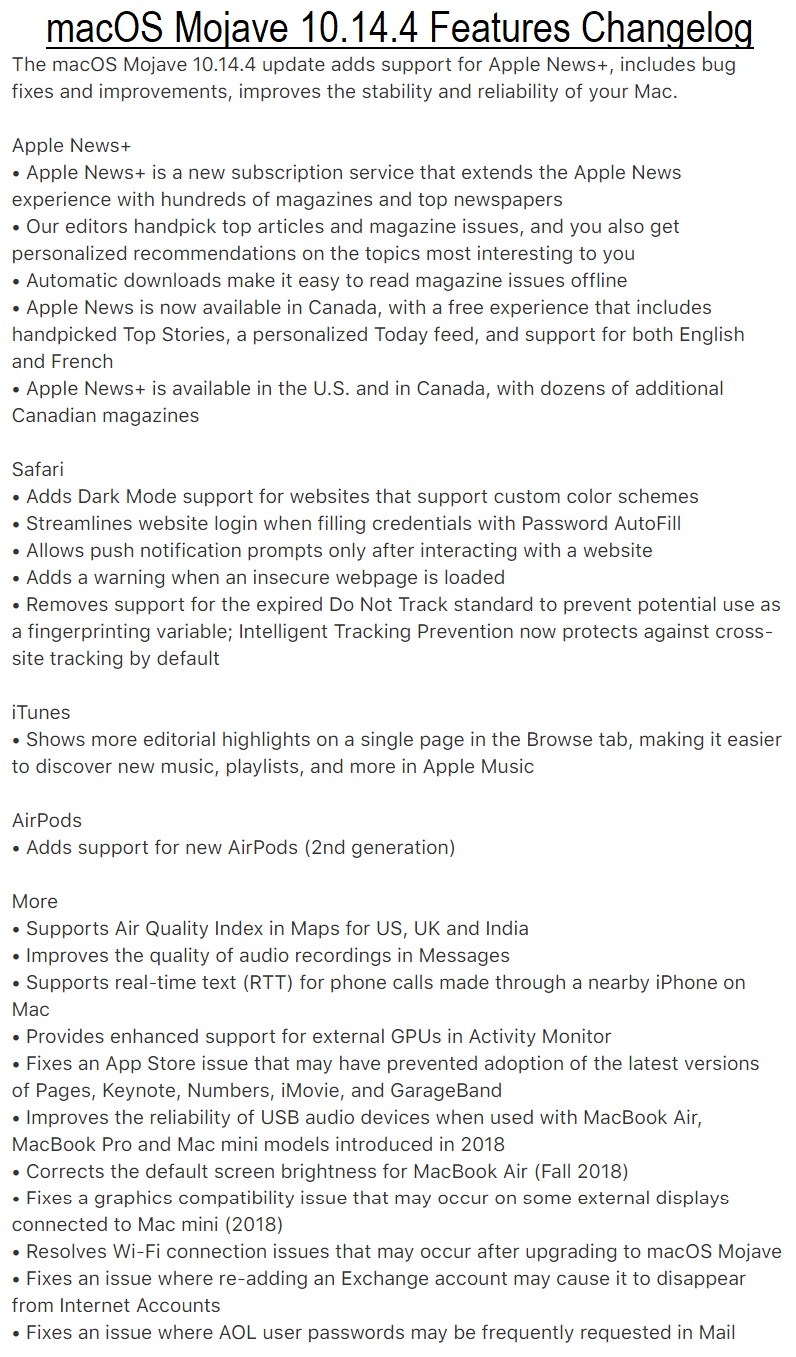 macOS Mojave 10.14.4 Features Changelog macOS Mojave 10.14.4 Features Changelog