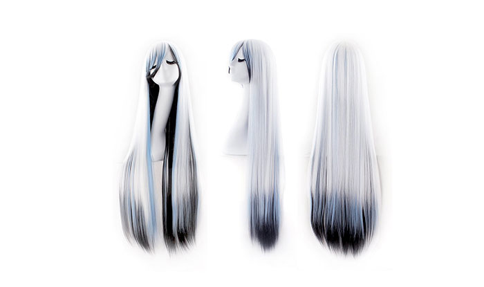 MapofBeauty 40" 100cm Anime Costume Long Straight Cosplay Wig Party Wig (White/Blue/Black)