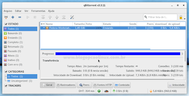 Tela inicial do qBittorrent executando no Fedora 26 Workstation