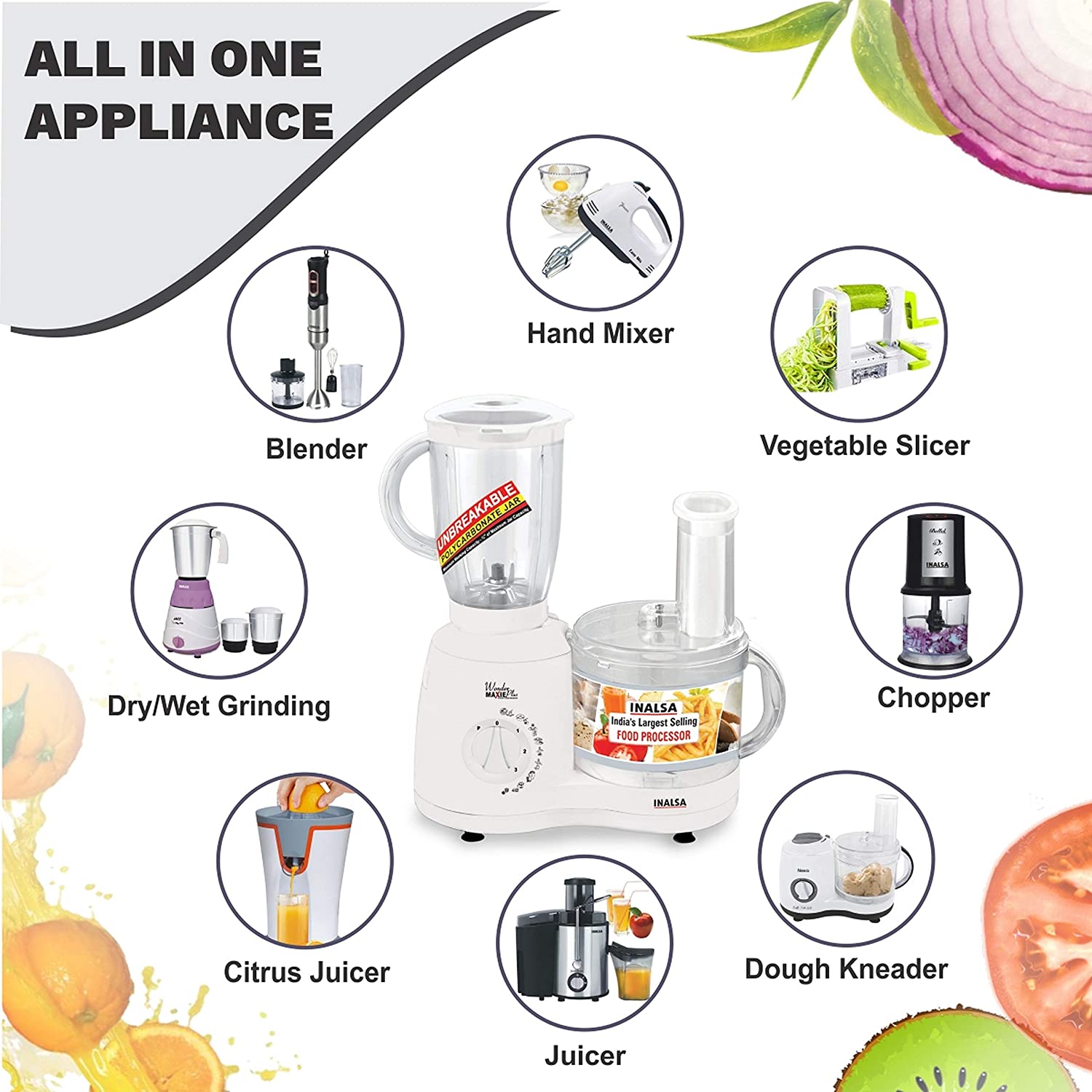 Inalsa Food Processor Wonder Maxie Plus V2 700 Watt with Blender Jar
