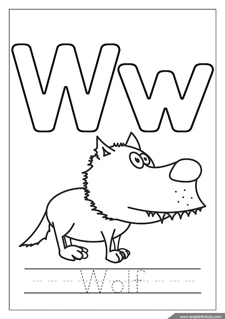 Printable English alphabet coloring page - letter w coloring