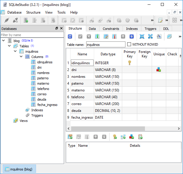 In learning code: Creando una tabla en SQLite