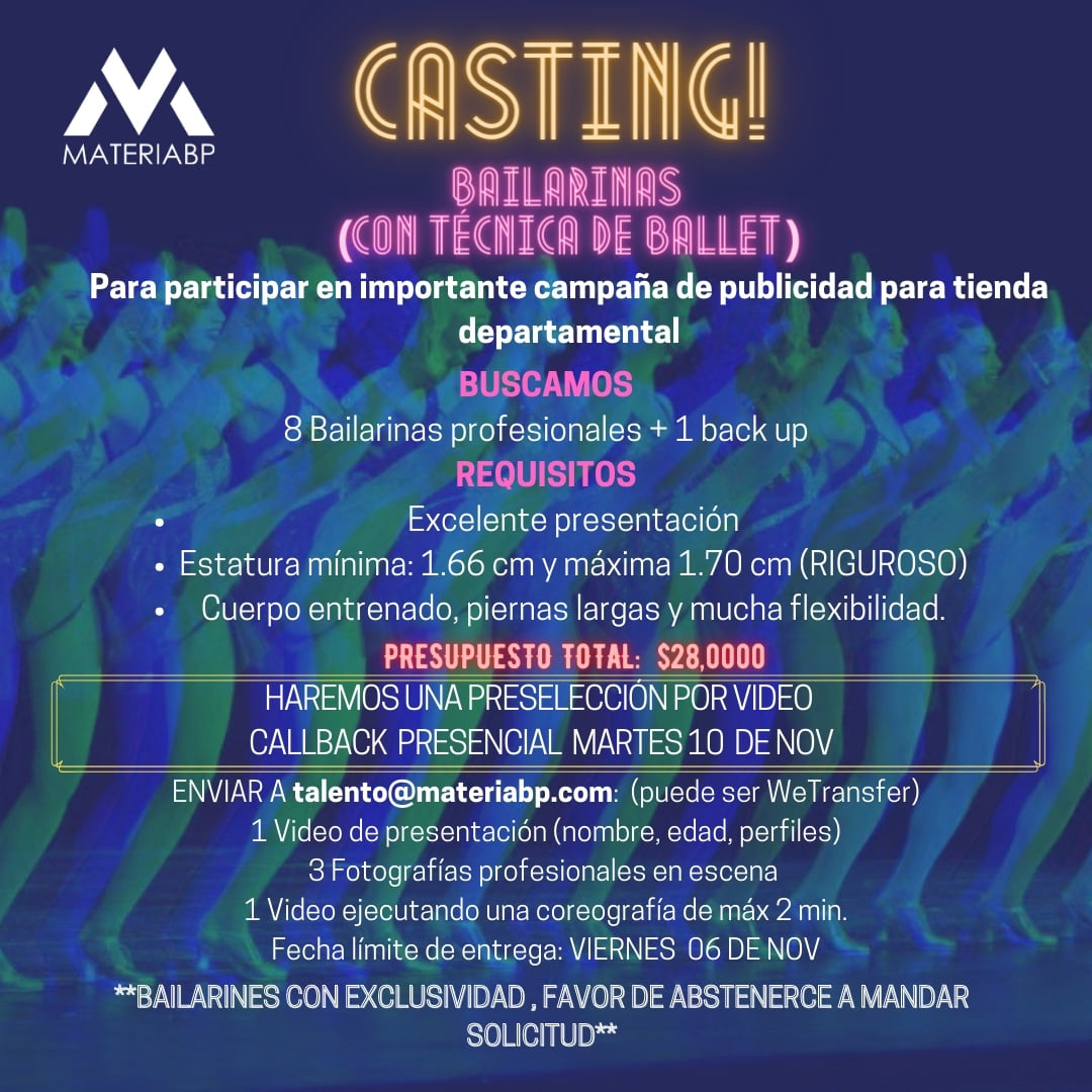 CASTING EN CDMX Se buscan BAILARINAS de BALLET para importante PUBLICIDAD