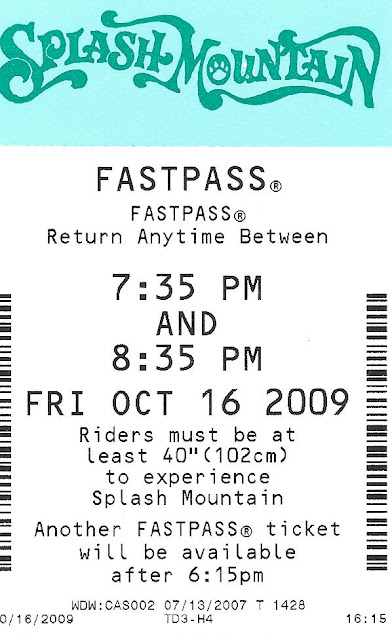 Fastpass Splash Mountain October 16 2009 Disney World