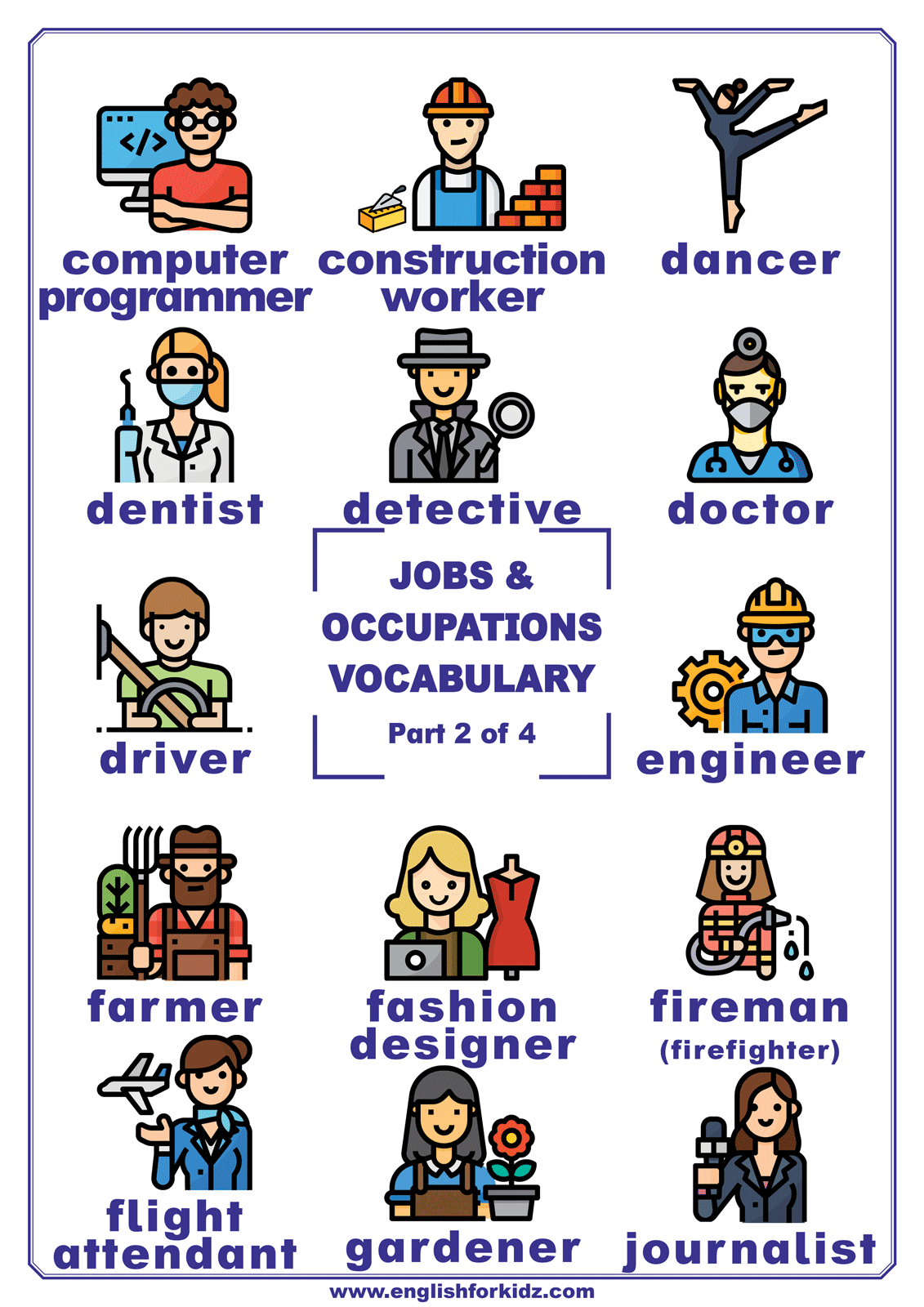 Jobs Occupations Professions Pictionary Poster Vocabulary