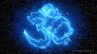 Blue Light Abstract Hindu Sacred Omkara Of Nebula Galaxy Starfield Space Of The Universe