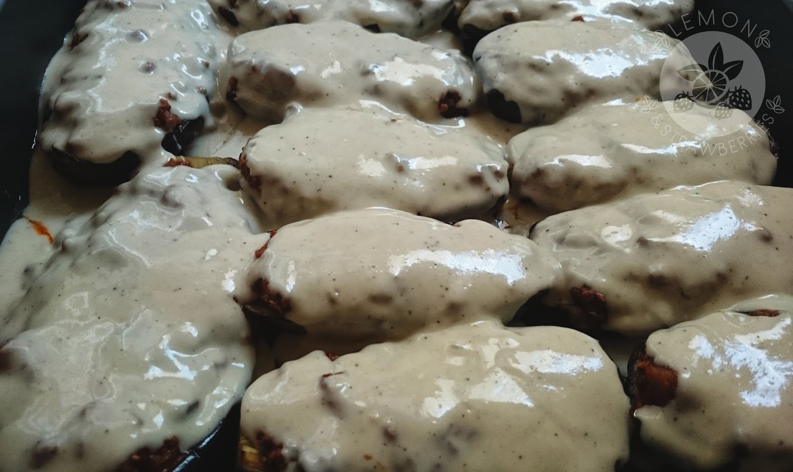 Put papoutsakia in the oven and bake for about 30 minutes or until the