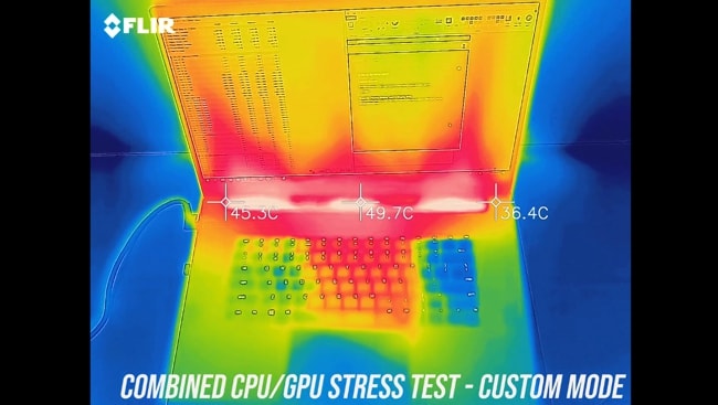 Measured the temperature of the keyboard and palm rest during the stress tests in custom mode.