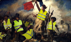 Edited revolutionary painting featuring yellow vests